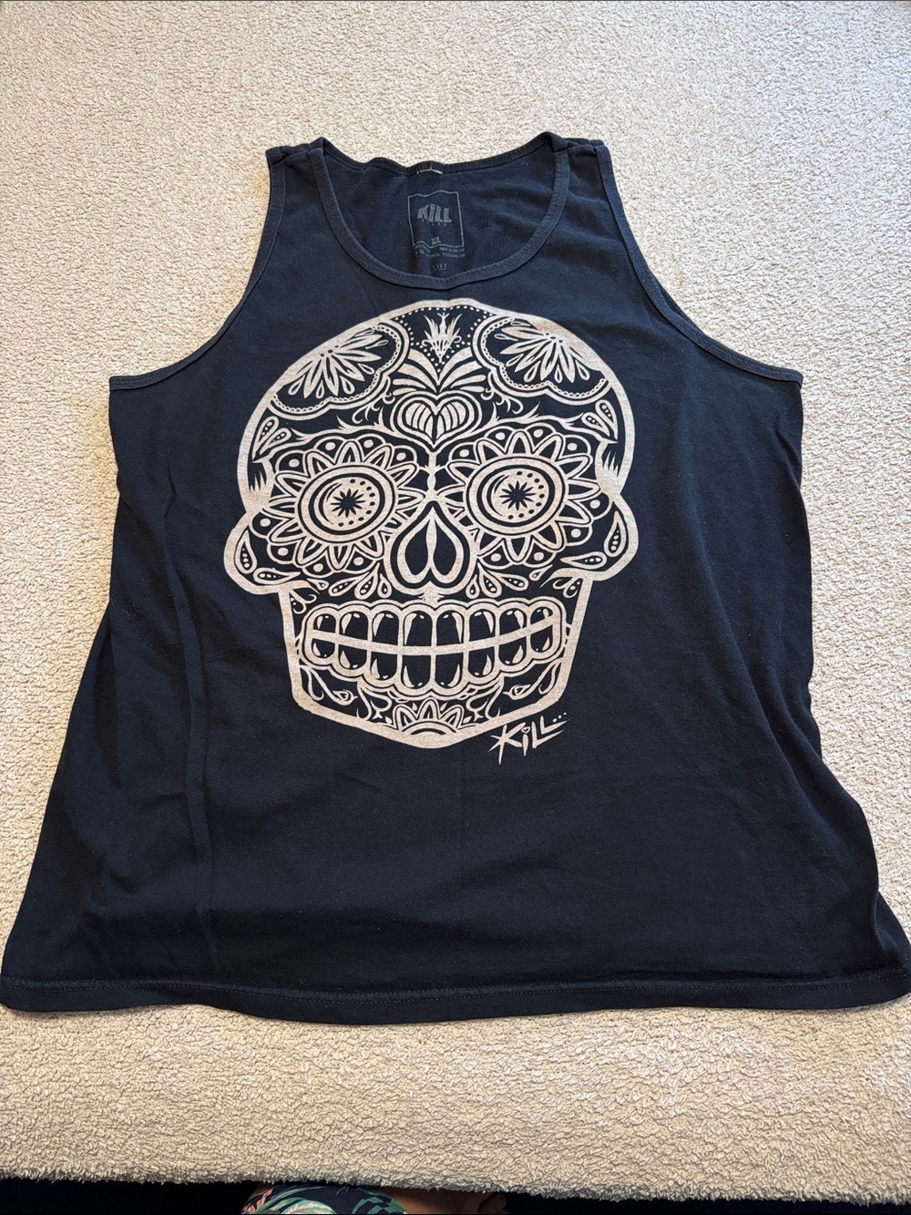 KILL Brand Black Tank with White Sugar Skull Graphic XL men’s